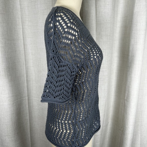 James Perse Blue Grey Size 2 Cashmere Wool Open Weave Sweater Short Sleeve - Picture 6 of 11